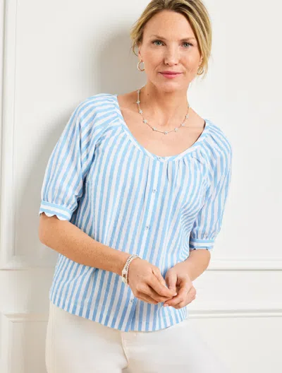 TALBOTS PLUS PETITE - METALLIC BUTTON FRONT TOP - DELIGHTFUL STRIPE - LAKESIDE BLUE/SILVER - 2X TALBOTS
