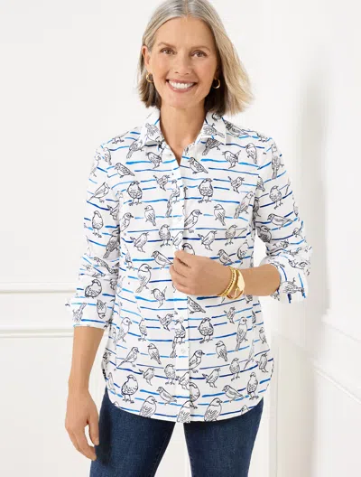 TALBOTS PLUS PETITE - MODERN CLASSIC SHIRT - BIRD STRIPES - WHITE/ROYAL BLUE - 3X - 100% COTTON TALBOTS