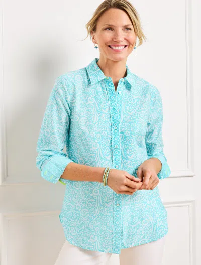 TALBOTS PLUS PETITE - MODERN CLASSIC SHIRT - MAJESTIC PAISLEY - VIVID TURQUOISE/WHITE - 3X TALBOTS