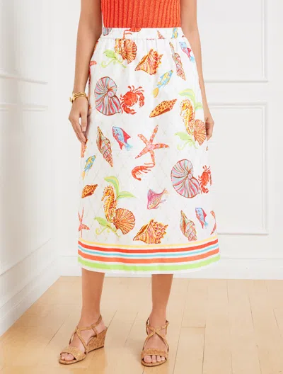 TALBOTS PLUS PETITE - MODERN POPLIN FIT & FLARE SKIRT - UNDERWATER WORLD - WHITE - 3X - 100% COTTON TALBOTS