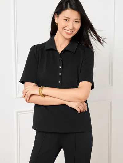 TALBOTS PLUS PETITE - PASSPORT PONTE SHORT SLEEVE POLO - BLACK - 1X TALBOTS