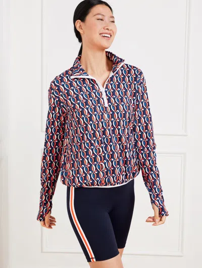 TALBOTS PLUS PETITE - PERFORMANCE INTERLOCK HALF-ZIP PULLOVER SWEATER - PINWHEEL GEO - INK - X TALBOTS