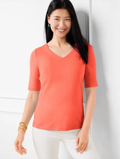 TALBOTS PLUS PETITE - PIMA COTTON V-NECK T-SHIRT - HOT CORAL - 3X TALBOTS