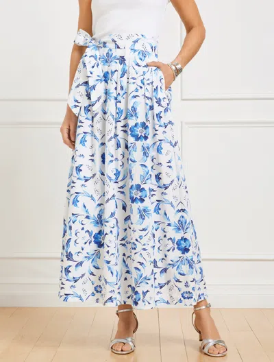 TALBOTS PLUS PETITE - PIPER PLEATED PATIO SKIRT - BEAUTIFUL SCROLL - WHITE/INK - 14 - 100% COTTON TALBOTS