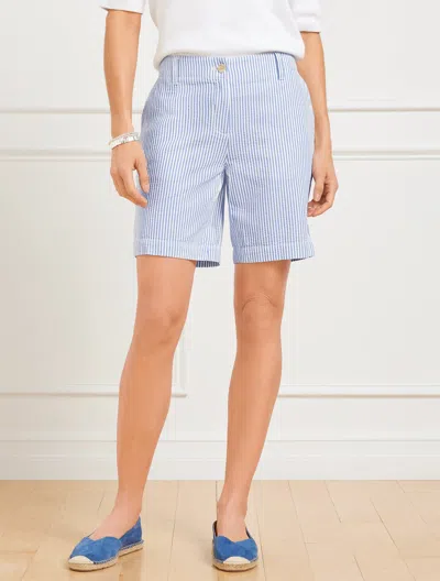 TALBOTS PLUS PETITE - RELAXED CHINO SHORTS - SUNSHINE SEERSUCKER - LARKSPUR BLUE/WHITE - 20 - 100% COTTON TA