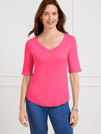 TALBOTS PLUS PETITE - RIBBED V-NECK T-SHIRT - RASPBERRY - 3X TALBOTS