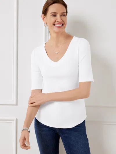 TALBOTS PLUS PETITE - RIBBED V-NECK T-SHIRT - WHITE - 2X TALBOTS
