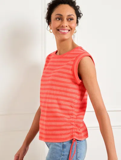 TALBOTS PLUS PETITE - RUCHED CREWNECK T-SHIRT - DARCY STRIPE - HOT CORAL/CORAL SAND - 3X TALBOTS