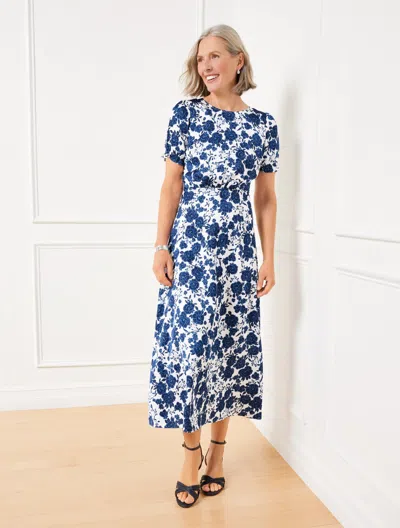 TALBOTS PETITE - SATIN MIDI DRESS - BLUSHING ROSES - INK - 16 TALBOTS