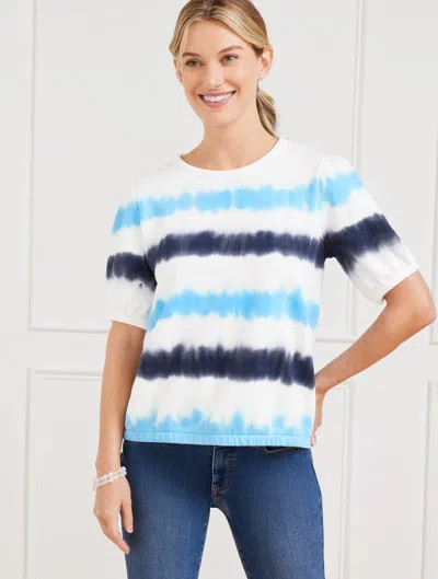 TALBOTS PLUS PETITE - SHORT SLEEVE TERRY SWEATSHIRT - TIE-DYE STRIPE - LAKESIDE BLUE/INK - 3X TALBOTS