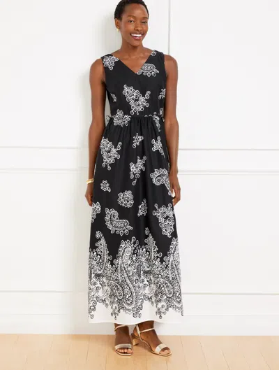 TALBOTS PLUS PETITE - SIDE TIE MAXI DRESS - FLORAL PAISLEY - BLACK/WHITE - 16 - 100% COTTON TALBOTS