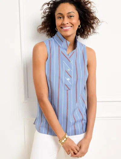 TALBOTS PETITE - SLEEVELESS NON-IRON POPOVER SHIRT - AMAZING STRIPE - BLUE - LARGE TALBOTS