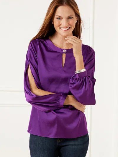 TALBOTS PLUS PETITE - SLIT SLEEVE SOFT SATIN CHARMEUSE TOP - RICH AMETHYST - 3X TALBOTS