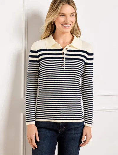 TALBOTS PLUS PETITE - SMOOTH COTTON POLO - STRIPE - IVORY/INDIGO - 1X TALBOTS