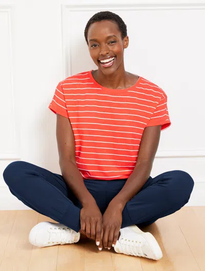 TALBOTS PLUS PETITE - SUPERSOFT SLUB CREWNECK T-SHIRT - BASELINE STRIPE - HOT CORAL/WHITE - 2X TALBOTS