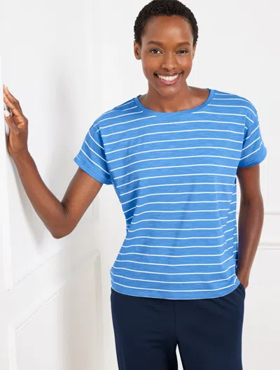 TALBOTS PLUS PETITE - SUPERSOFT SLUB CREWNECK T-SHIRT - BASELINE STRIPE - LAKESIDE BLUE/WHITE - 1X TALBOTS