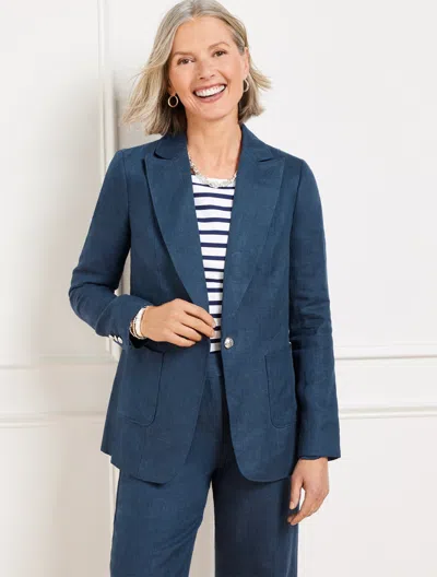 TALBOTS PLUS SIZE - TAILORED SEAMING LINEN BLAZER - CROSS DYED - INDIGO/DUSKY BLUE - 24 TALBOTS