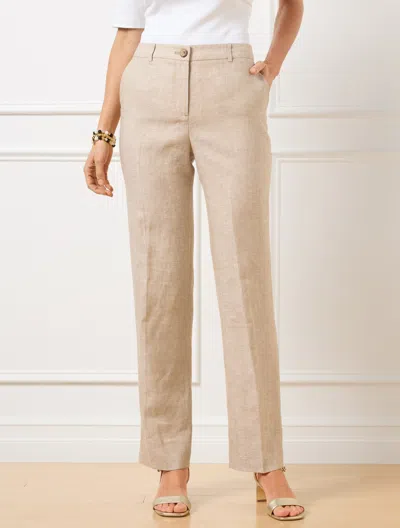 TALBOTS PLUS PETITE - TALBOTS SOUTHAMPTON STRAIGHT LEG LINEN PANTS - TAUPE/WHITE - 20