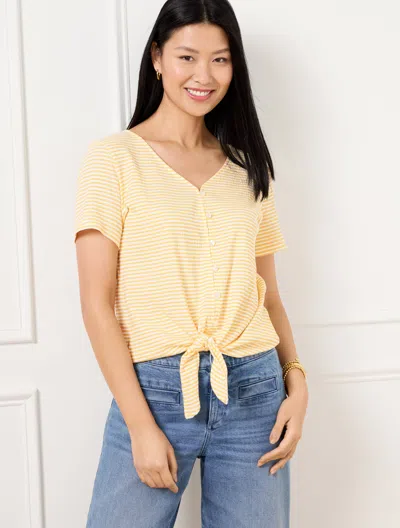 TALBOTS PLUS PETITE - TEXTURED TIE FRONT TOP - AZALEA STRIPE - CORN SILK/WHITE - 1X TALBOTS