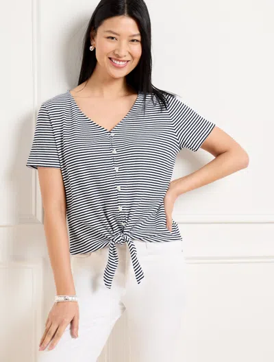 TALBOTS PLUS PETITE - TEXTURED TIE FRONT TOP - AZALEA STRIPE - INDIGO/WHITE - 3X TALBOTS
