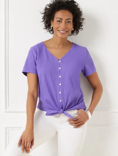 TALBOTS PLUS PETITE - TEXTURED TIE FRONT TOP - LAVENDER TULIP - 3X TALBOTS