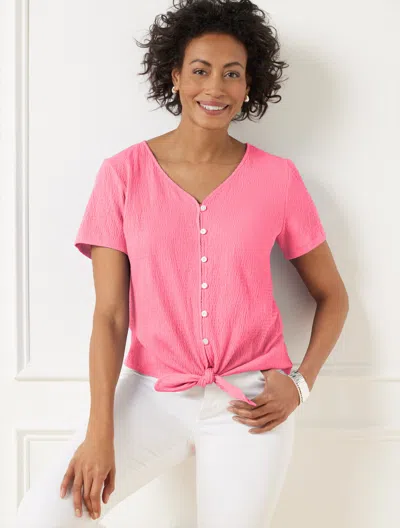TALBOTS PLUS PETITE - TEXTURED TIE FRONT TOP - POPPY PINK - 1X TALBOTS