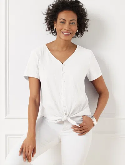 TALBOTS PLUS PETITE - TEXTURED TIE FRONT TOP - WHITE - 1X TALBOTS