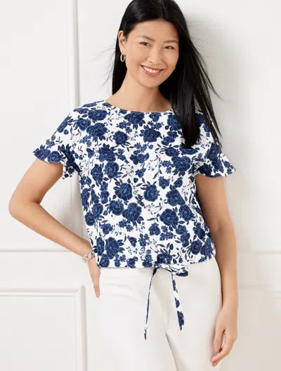 TALBOTS PLUS PETITE - TIE FRONT TOP - BLUSHING ROSES - INK - 2X - 100% COTTON TALBOTS