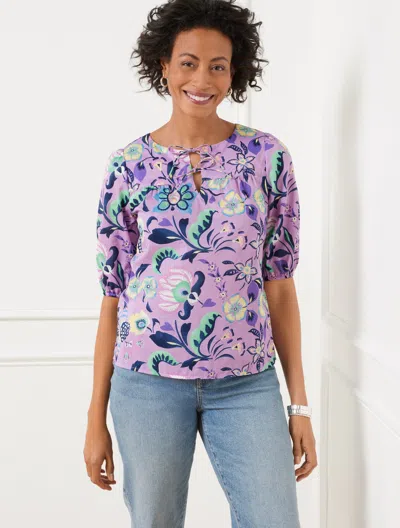 TALBOTS PLUS PETITE - TIE FRONT TOP - JACOBEAN FLORAL - SPRING LILAC - X TALBOTS