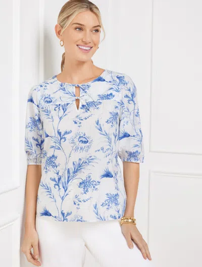 TALBOTS PLUS SIZE - TIE FRONT TOP - OCEAN FLORA - WHITE/BLUE WAVE - 2X TALBOTS
