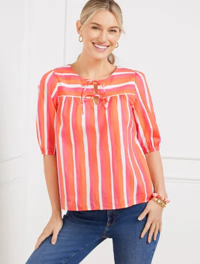 TALBOTS PLUS PETITE - TIE FRONT TOP - PAINTED STRIPE - CORAL SAND - 2X TALBOTS