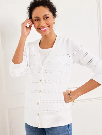 TALBOTS PLUS PETITE - V-NECK POINTELLE GIRLFRIEND CARDIGAN SWEATER - WHITE - 3X - 100% COTTON TALBOTS