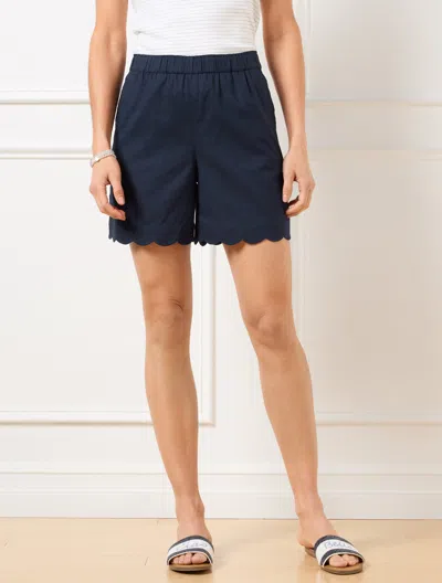 TALBOTS PLUS PETITE - WASHED LINEN SCALLOP HEM SHORTS - INDIGO BLUE - 2X TALBOTS