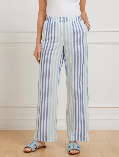 TALBOTS PLUS PETITE - WASHED LINEN WIDE LEG PANTS - PLAYFUL STRIPE - ROYAL BLUE - 3X TALBOTS