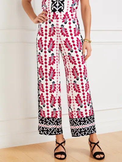 TALBOTS PLUS PETITE - WIDE CROP PULL-ON PANTS - GEOMETRIC PALM - WHITE/BLACK - X TALBOTS