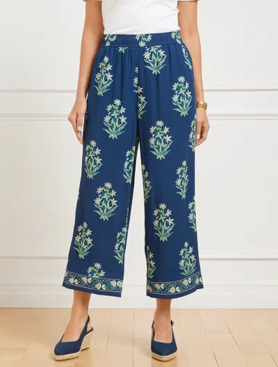 TALBOTS PLUS SIZE - WIDE CROP PULL-ON PANTS - LEAFY FLORAL - INK - 2X TALBOTS