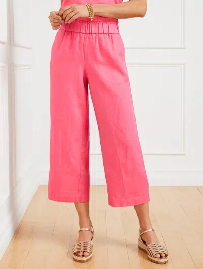TALBOTS PLUS PETITE - WIDE CROP PULL-ON WASHED LINEN PANTS - CAMELLIA ROSE - 1X TALBOTS