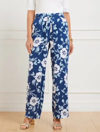 TALBOTS PLUS SIZE - WIDE LEG PULL-ON PANTS - DELIGHTFUL FLOWERS - INK/BLUE ICE - 3X TALBOTS