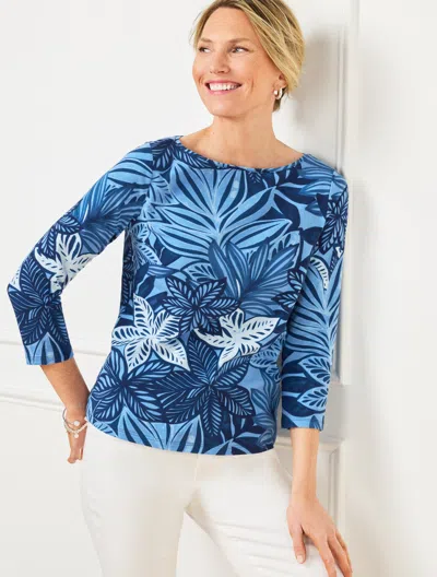 TALBOTS PLUS PETITE - BATEAU NECK T-SHIRT - WATERCOLOR BOTANICAL - INK/LAKESIDE BLUE - 3X TALBOTS