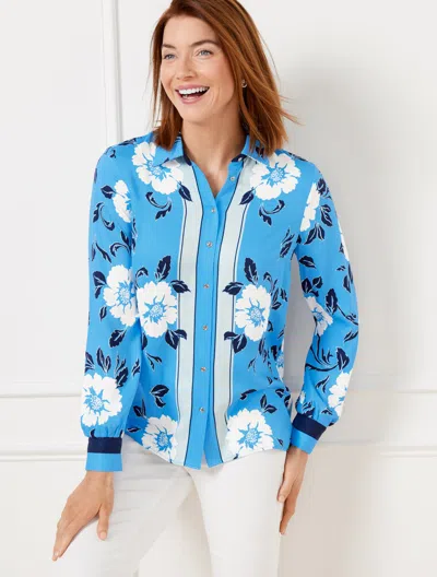 TALBOTS PLUS SIZE - BUTTON FRONT SHIRT - DELIGHTFUL FLORAL - LAKESIDE BLUE - 2X TALBOTS