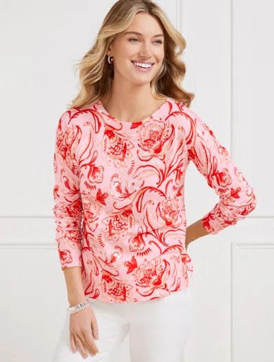 TALBOTS PLUS SIZE - CREWNECK SWEATER - JACOBEAN FANTASIA - SOFT PINK - 2X - 100% COTTON TALBOTS