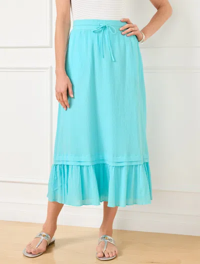 TALBOTS PETITE - CRINKLE GAUZE TIERED MIDI SKIRT - VIVID TURQUOISE - 2XS TALBOTS