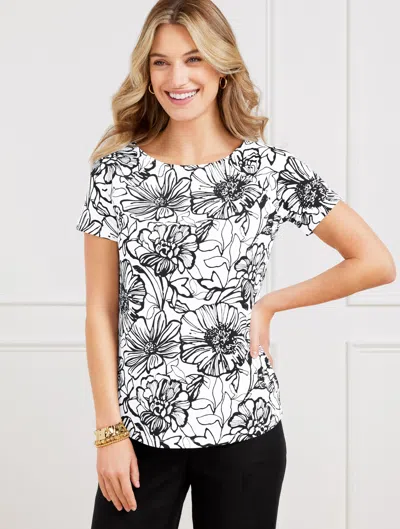 TALBOTS PLUS SIZE - EFFORTLESS JERSEY BATEAU NECK T-SHIRT - ALLURING FLORAL - WHITE/BLACK - 3X TALBOTS