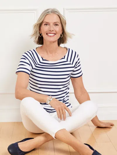 TALBOTS PLUS PETITE - EFFORTLESS JERSEY STRIPE BATEAU NECK T-SHIRT - INK/WHITE - 3X TALBOTS
