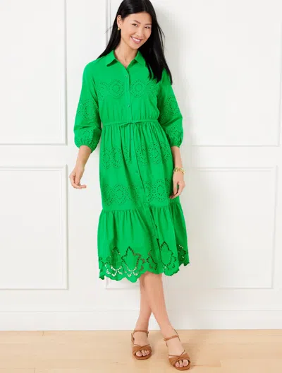 TALBOTS PLUS SIZE - EYELET PUFF SLEEVE POPLIN SHIRTDRESS - BRIGHT GREEN - 18 - 100% COTTON TALBOTS