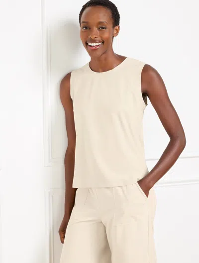 TALBOTS PLUS SIZE - LIGHTWEIGHT WOVEN STRETCH SLEEVELESS TANK TOP - LASER CUT - OAT - 3X TALBOTS