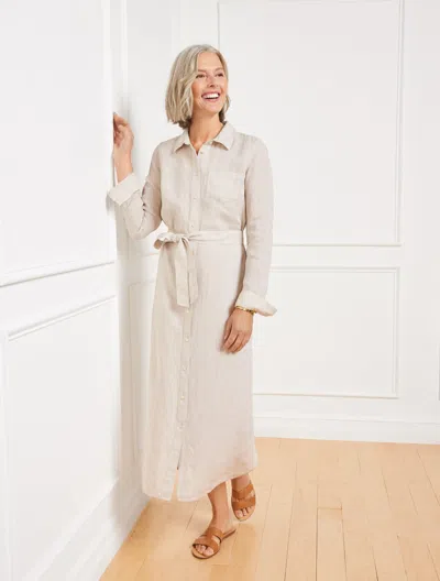 TALBOTS PLUS PETITE - CROSS-DYED LINEN SHIRTDRESS - BEIGE - BEIGE/WHITE - 3X TALBOTS