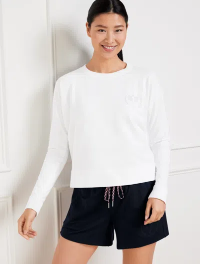 TALBOTS PETITE - MODAL FRENCH TERRY EMBROIDERED CREST SWEATSHIRT - WHITE - LARGE TALBOTS