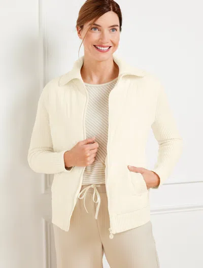 TALBOTS PLUS SIZE - QUILTED FULL ZIP SWEATER JACKET - IVORY - 1X TALBOTS