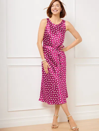 TALBOTS MISSES - SCATTERED DOT SATIN DRESS - PLUMROSE/IVORY - 8 TALBOTS